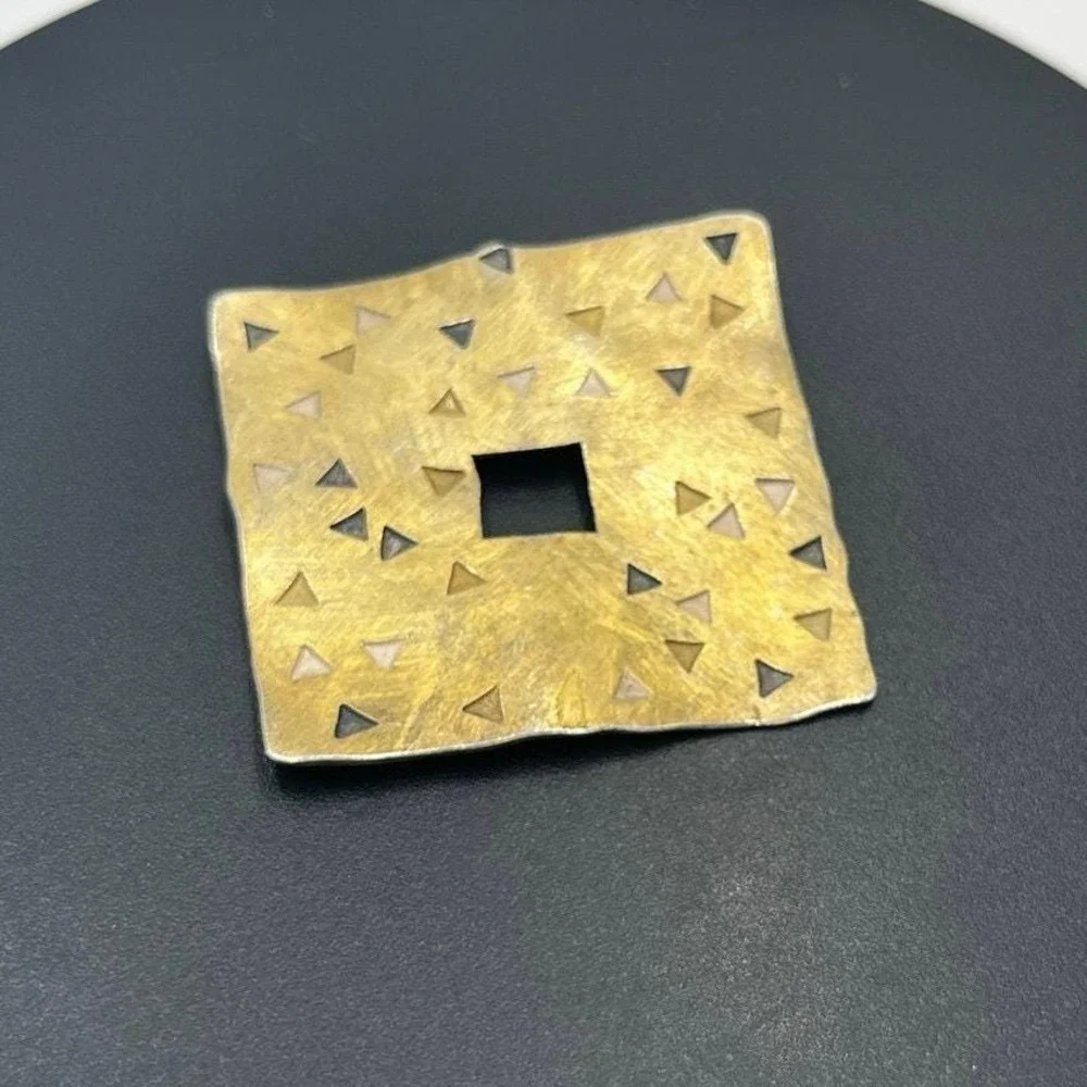 Jan Suchodolski Polish Vintage Sterling Modernist Brutalist Square Cutout Brooch